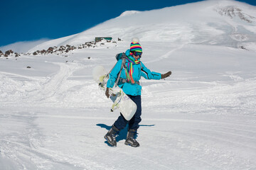 Woman, snowboard winter, rides, goggles