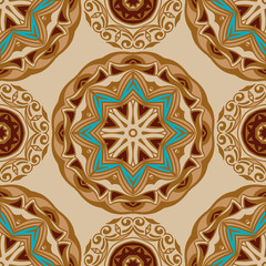 Tiled ethnic pattern for fabric. Abstract geometric mosaic circles seamless background