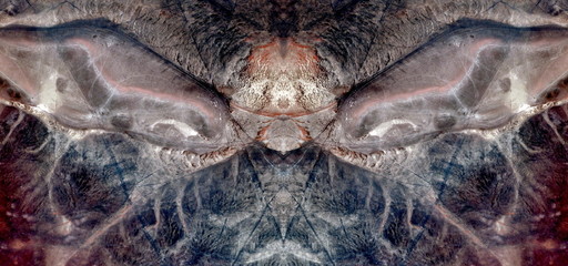 the silence of the lambs,  abstract symmetrical photograph of the deserts of Africa from the air, aerial view, abstract expressionism, mirror effect, symmetry, kaleidoscopic © munimara