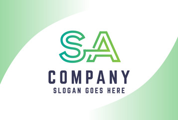 Green light gradient initial letter SA logo vector template