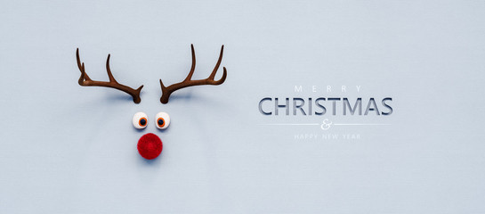 Reindeer toy with red nose Christmas background concept 3D Rendering
