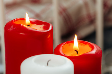 Red and white Christmas candles interior decoration