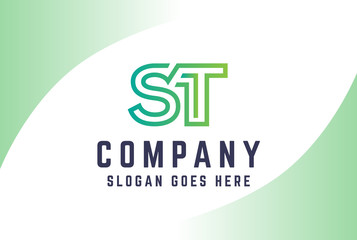 Green light gradient initial letter ST logo vector template