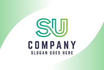 Green light gradient initial letter SU logo vector template