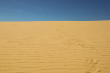 Footprints on the sand against the clear blue sky 2
