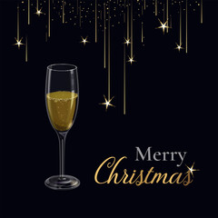 Happy New Year greeting card/poster design with a glass of champagne. Vector illustration.
