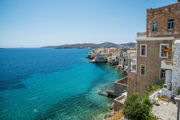 Vaporia area in Syros island main capital, Ermoupoli, also known as little venice at summer time,...