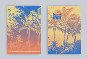 Set of Covers with Tropical Landscape with Palms Trees . Abstract Backgrounds. Vector illustration