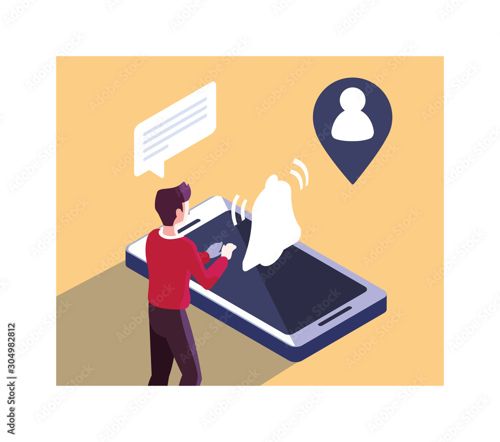 Aufkleber man with smartphone screen and mobile applications
