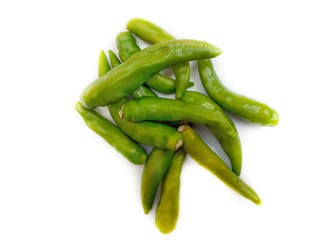 Green chillies isolated on white background.