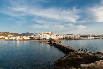 Fototapeta na wymiar Panorama of capital and port of Naxos, chora, from Portara area, Cyclades, Greece