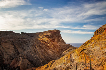 Walking hike tour in Maderia island, Ponta de sao Lourenco. It is nature background of a wonderful view of the sea cliffs, Portugal. It is a natural background.