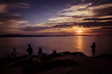 Fototapeta premium Portara - ruins of ancient temple of Delian Apollo on Naxos island at sunset, Cyclades archipelago, Greece.