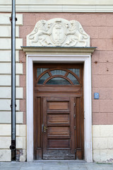 Gdansk, Poland - 06.06.2019: Decoration of the doors of buildings in the old town.
