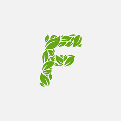 Vector green alphabet eco logo with leaves, Green Eco Alphabet Vector icon, initial F with nature logo design inspiration.