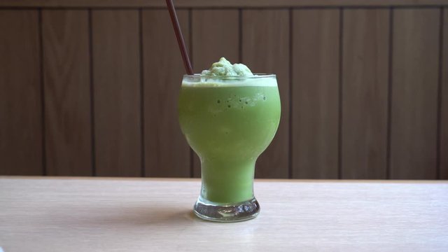 matcha green tea frappe in restaurant