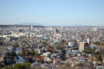 御隅櫓から望む秋田市中心部