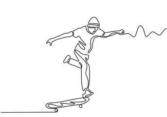 one continuous drawn line skateboard drawn by hand picture silhouette. Line art vector sketch single handdrawn. Minimalism design. © ngupakarti