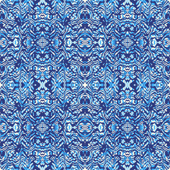 Seamless blue pattern with hand-drawn abstract design elements. Vector Illustration