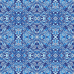 Seamless blue pattern with hand-drawn abstract design elements. Vector Illustration