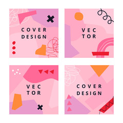 Vector set of abstract square pink backgrounds with copy space for text, design templates in scandinavian style. Simple minimal template for branding design. Vector illustration