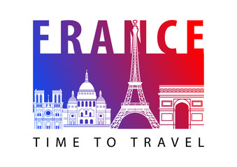 France famous landmark silhouette style,blue and red gradient,vector illustration,flag color design