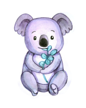 Cute watercolor koala, isolated illustration good for baby clothes print, children greeting card