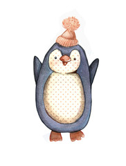Cute watercolor penguin , isolated illustration good for baby clothes print, children greeting card