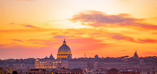 Fototapeta na wymiar View of sunset city Rome from Castel Sant Angelo, Saint Peters Square in Vatican