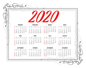 2020 new year floral style calendar design template