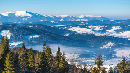 Beautiful mesmerizing panorama of a ski slope