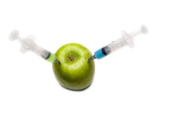 nitrate syringe apple white background 