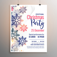 lovely white chtistmas party poster template with snowflakes