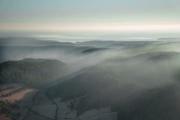 aerial view of mountains eary in the morning