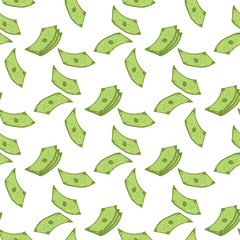 Seamless Pattern with Money. Dollars Bills Falling