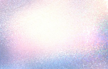 Glitter lilac pink blue vignette on white blank background. Spectrum light. Diamond sparkles texture. Holiday sweet dream illustration. Glitz pattern. Glamour girl style.