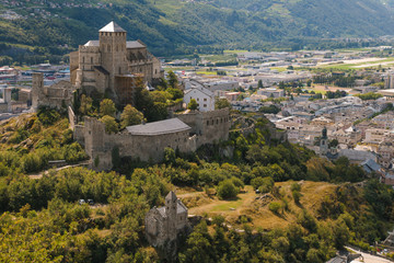 Beautiful castle in Sion, Switzerland. Horizontal shot.