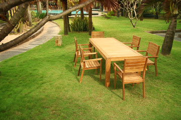 Obraz premium Artistic Ethnic Classy Modern Elegant Luxury Indoor Home Interiors and Outdoor Garden Park Furniture Table Chair Cabinet Accessories from Rattan Plastic Wicker or Wooden Materials for Hotel and House 