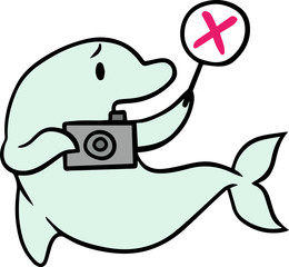 撮影禁止を示すイルカのイラスト_困り顔