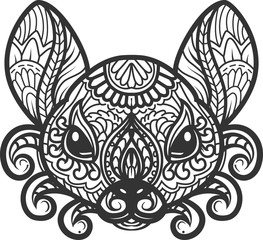 Rat is symbol of New Year 2020. Zentangle stylized doodle vector animal drawing of rat head. Decorative ornate vector rat drawing for coloring book