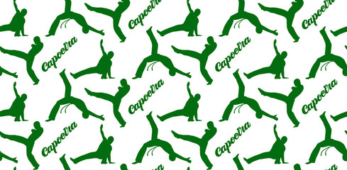 Capoeira seamless pattern, african dancers making different combat elements of martial arts, dance and fight combination, movements with music. Brazilian contest decor, poster, printing. Vector art