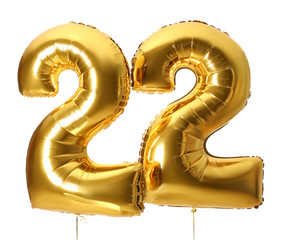 Figure 22 made of balloons on white background