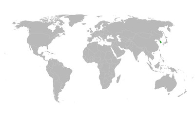 Fototapeta na wymiar South korea map marked green on world map vector
