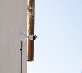 security camera on wall