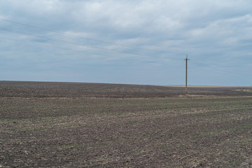 Fototapeta na wymiar Agricultural fields with power lines in late autumn in Ukraine