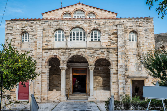Front entrance of Panagia Ekatontapyliani church also known as the church of doors at the island of Paros in Cyclades, Greece