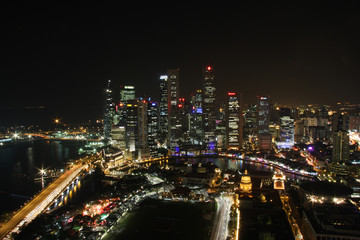 Skyline of Singapore downtown at night time