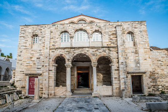 Front entrance of Panagia Ekatontapyliani church also known as the church of doors at the island of Paros in Cyclades, Greece