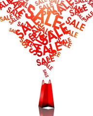 Red shopping bag on white background isolate. Sale creative image. Concept illustration.