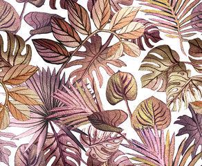 Tropical pattern painted with shiny paints.  rose gold tropical leafs